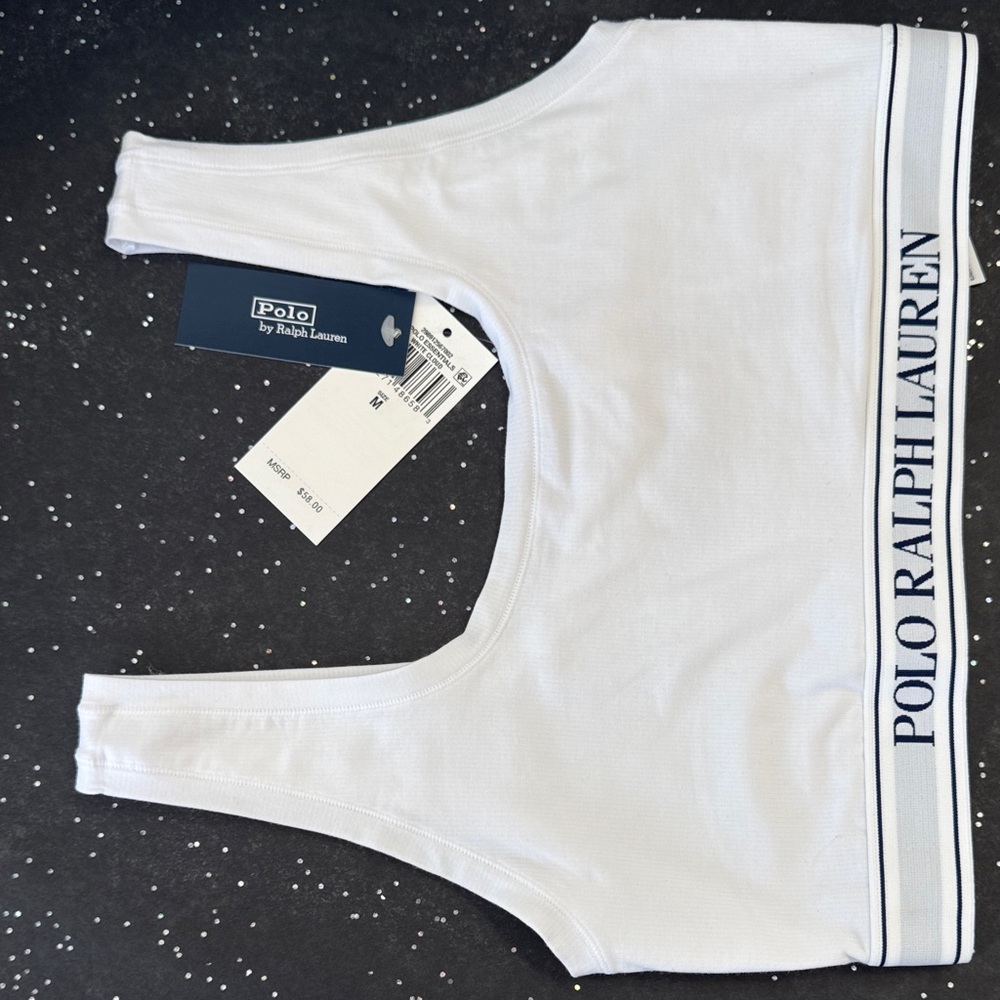 Polo by Ralph Lauren White Ribbed Logo Bralette